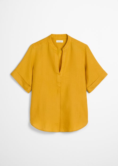 Regular short-sleeved linen blouse — Yellow