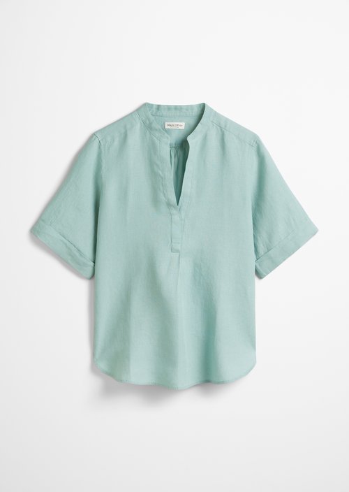 Regular short-sleeved linen blouse — Light green