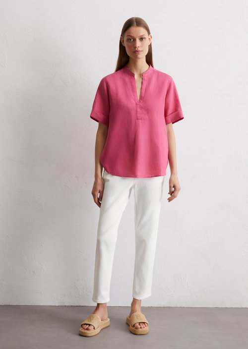 Regular short-sleeved linen blouse — Rose