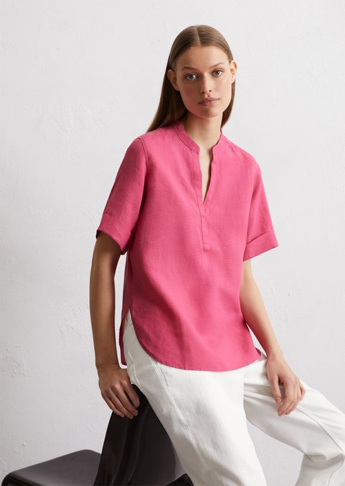 Regular short-sleeved linen blouse — Rose