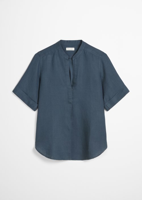 Regular short-sleeved linen blouse — Dark blue