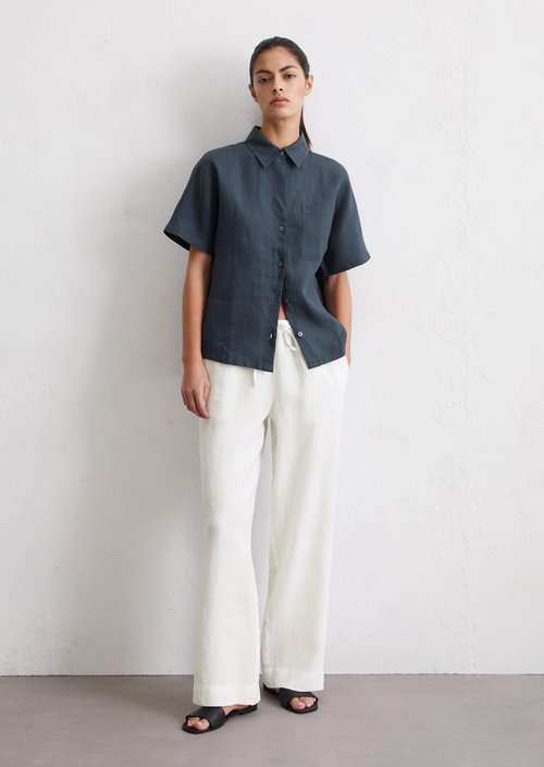Linen blouse relaxed — Dark blue