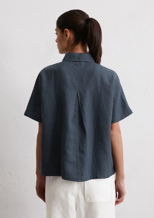 Linen blouse relaxed — Dark blue