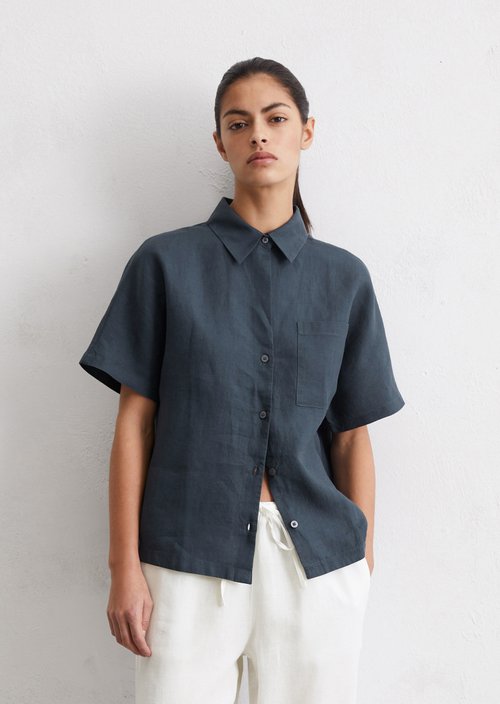 Linen blouse relaxed — Dark blue