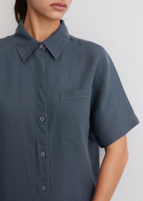 Linen blouse relaxed — Dark blue