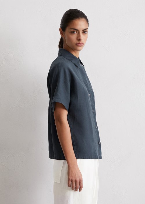 Linen blouse relaxed — Dark blue