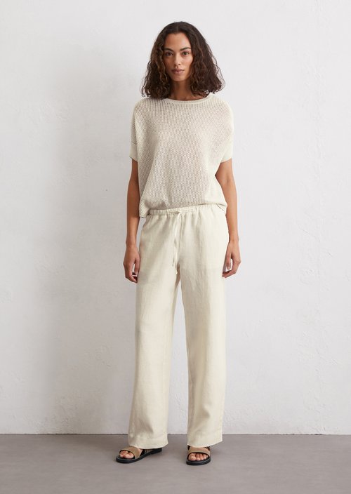 Linen joggpants straight — Beige