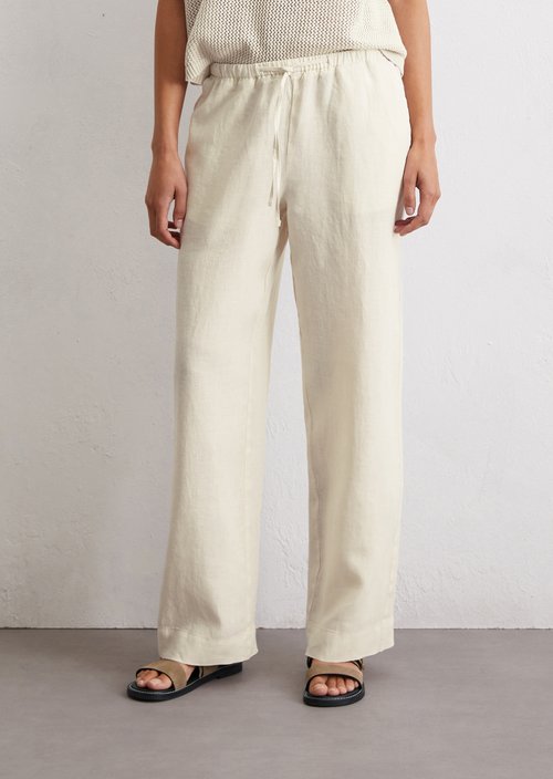 Linen joggpants straight — Beige