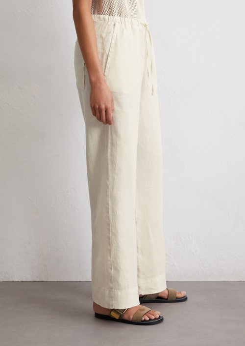 Linen joggpants straight — Beige