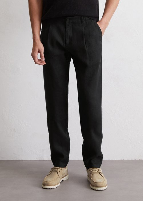 Linen pants model Osby jogger pleats — Black