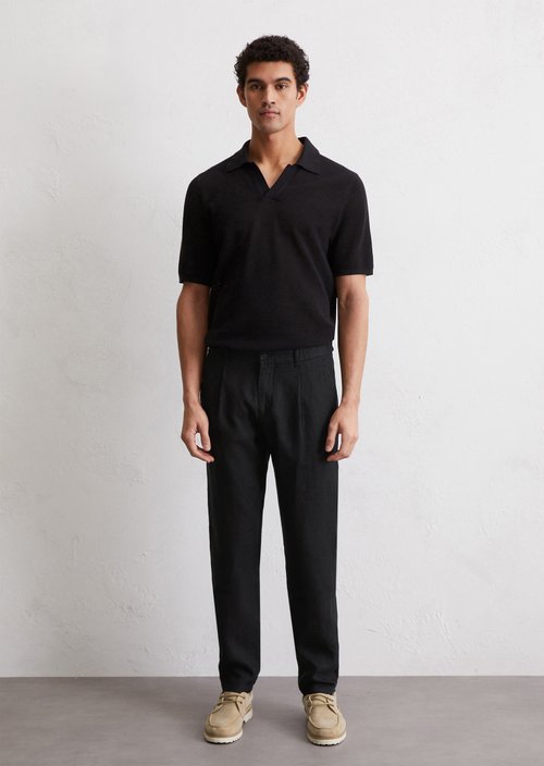 Linen pants model Osby jogger pleats — Black