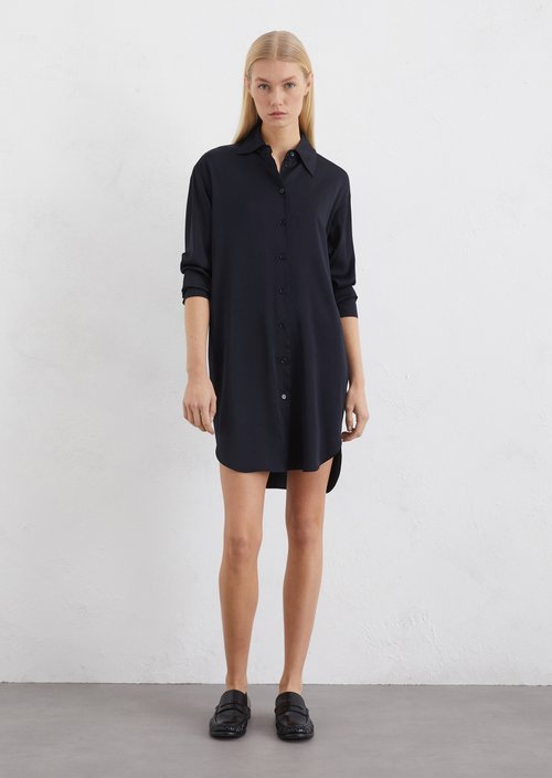 Satin shirt dress regular — Dark blue