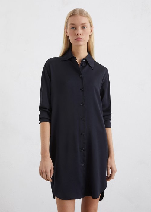 Satin shirt dress regular — Dark blue