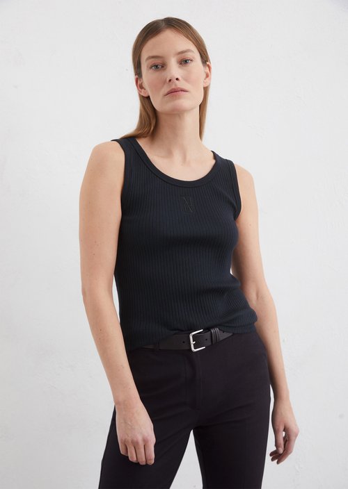 Regular ribbed jersey top — Dark blue