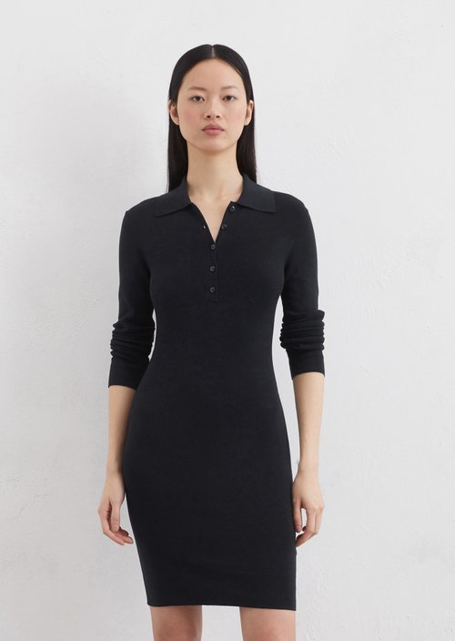Short polo knit dress slim — Dark blue