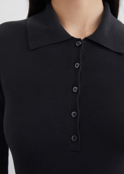 Short polo knit dress slim — Dark blue