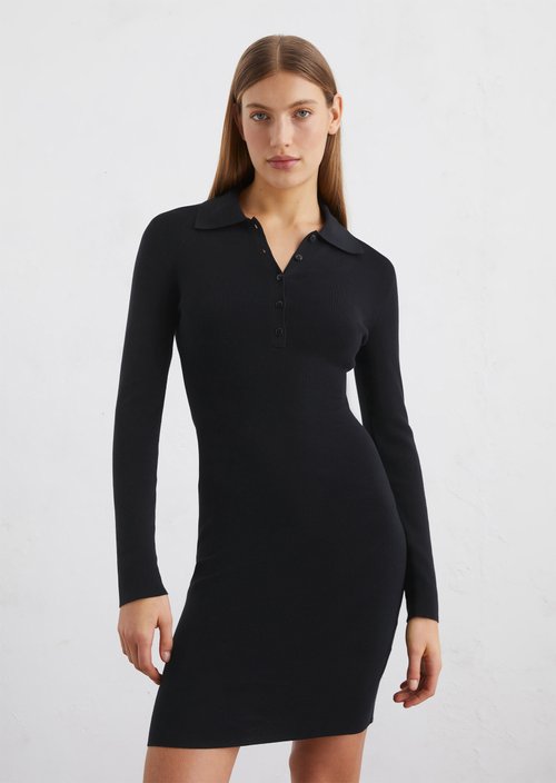 Short polo knit dress slim — Dark blue