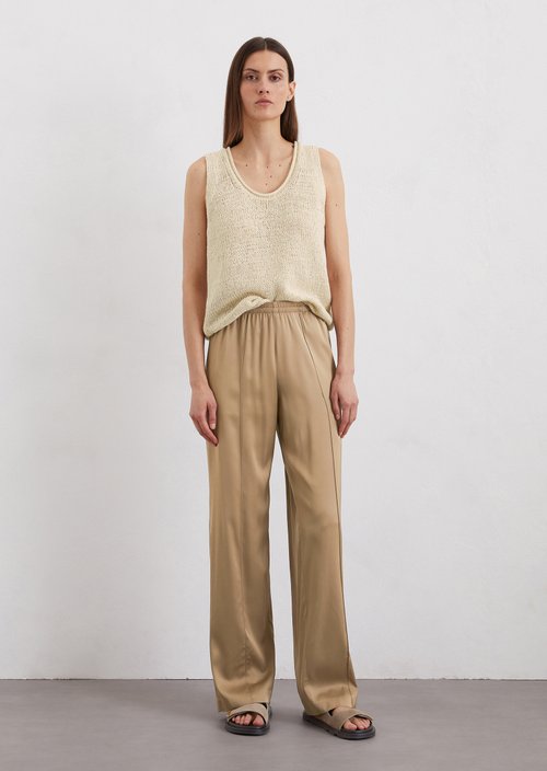 Satin trousers wide — Beige