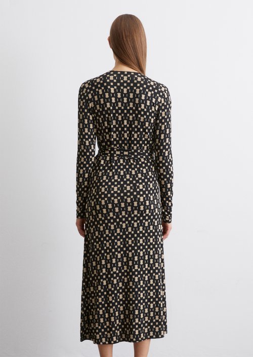 Jersey wrap dress with all-over print shaped — Multi