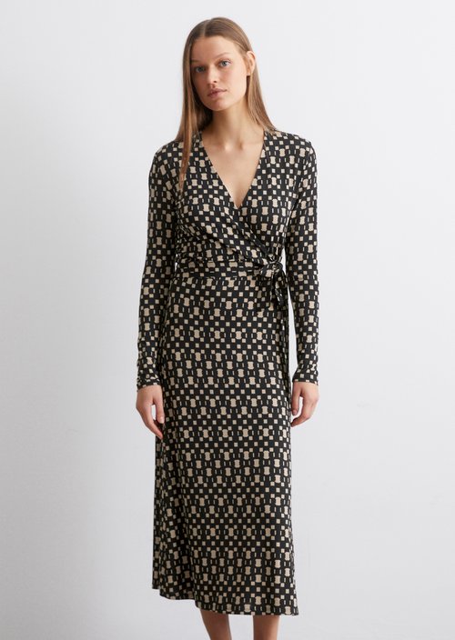 Jersey wrap dress with all-over print shaped — Multi