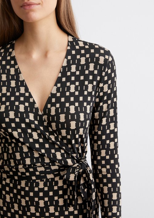Jersey wrap dress with all-over print shaped — Multi