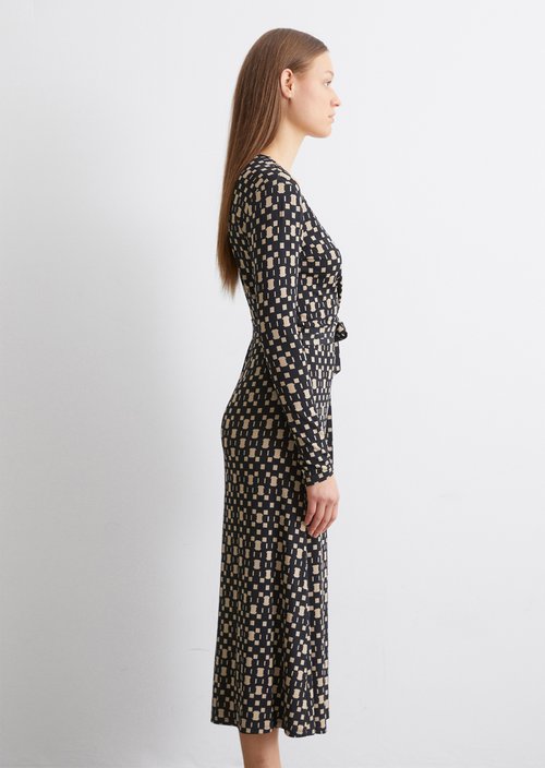 Jersey wrap dress with all-over print shaped — Multi