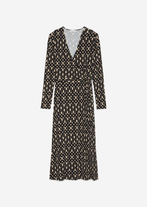 Jersey wrap dress with all-over print shaped — Multi