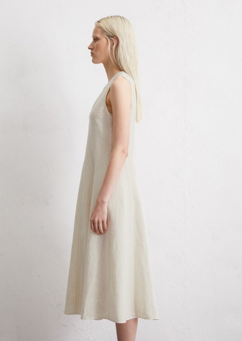 Sleeveless linen dress shaped — Beige