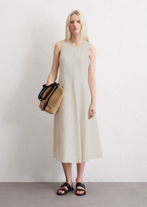 Sleeveless linen dress shaped — Beige