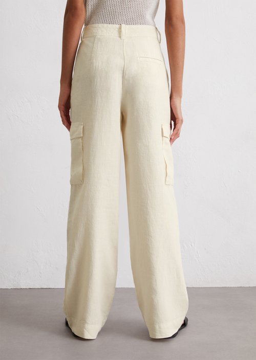 Linen cargopants straight — Beige