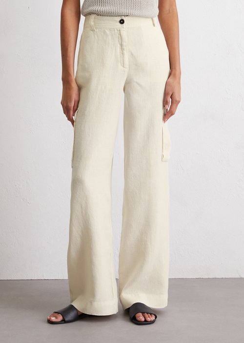Linen cargopants straight — Beige