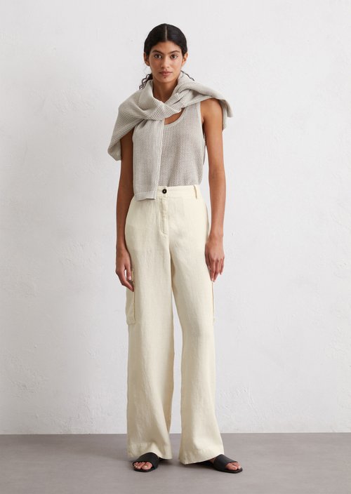 Linen cargopants straight — Beige