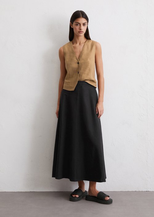 Flared linen midi skirt — Black