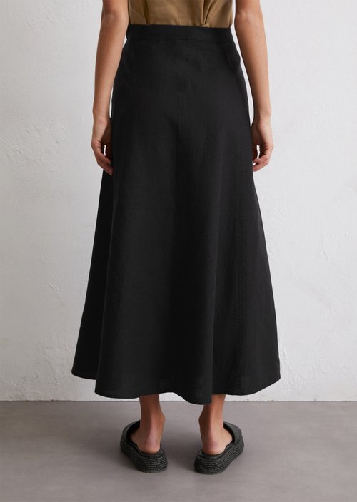 Flared linen midi skirt — Black