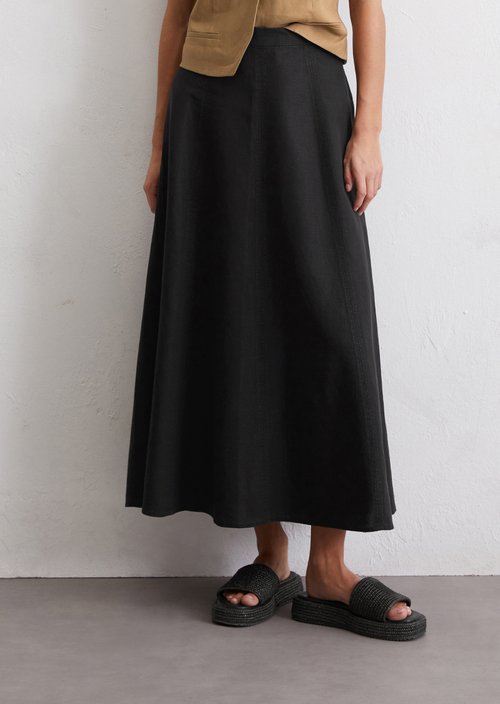 Flared linen midi skirt — Black