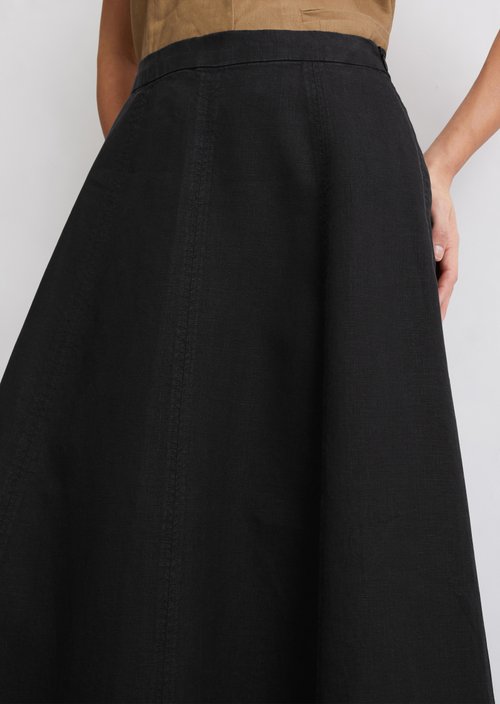 Flared linen midi skirt — Black