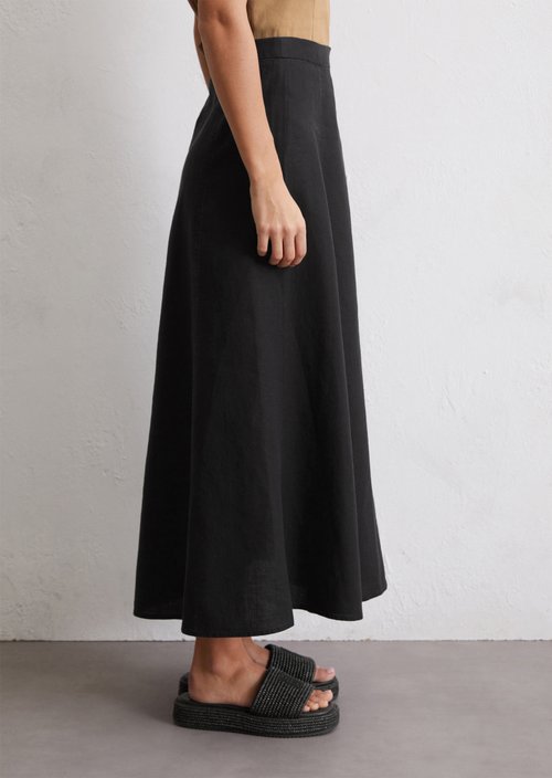 Flared linen midi skirt — Black