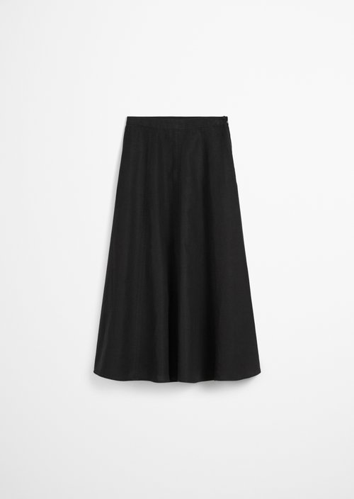 Flared linen midi skirt — Black