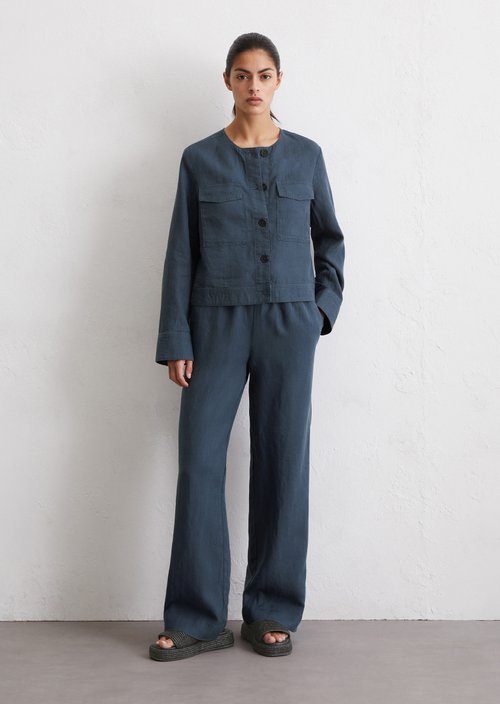 Collarless leash jacket regular — Dark blue