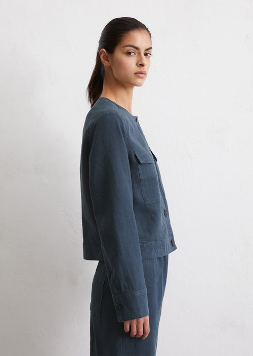 Collarless leash jacket regular — Dark blue