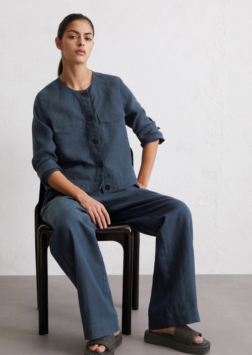 Collarless leash jacket regular — Dark blue