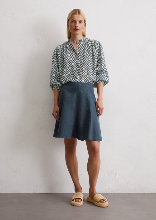 Flared linen mini skirt — Dark blue