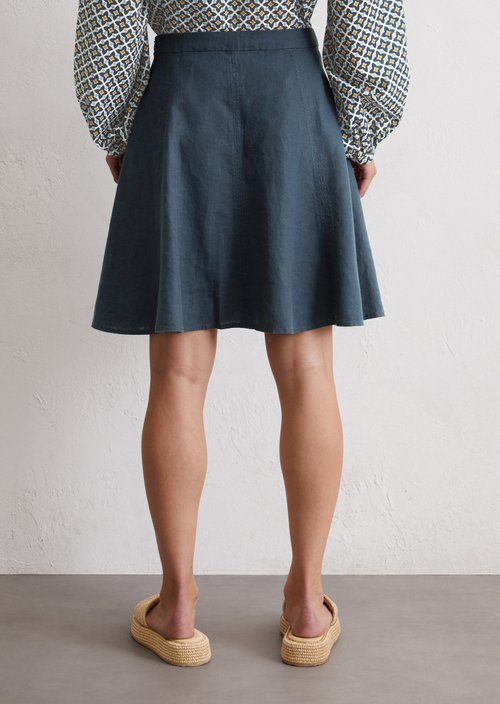 Flared linen mini skirt — Dark blue