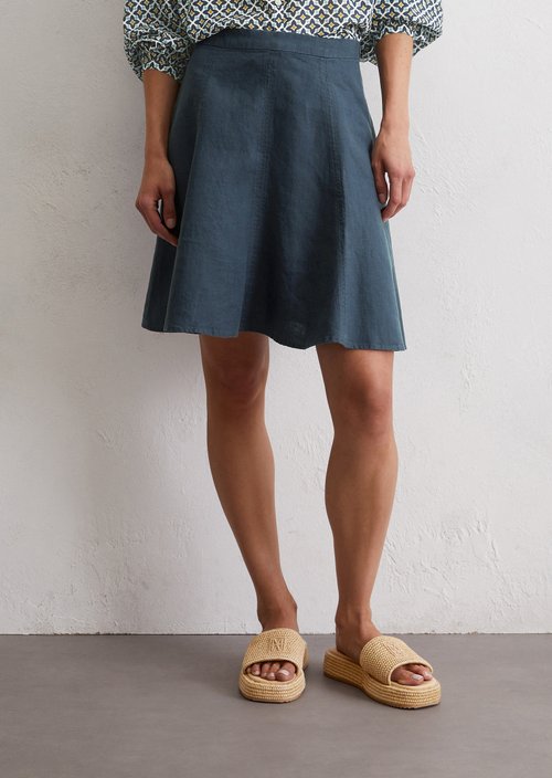 Flared linen mini skirt — Dark blue