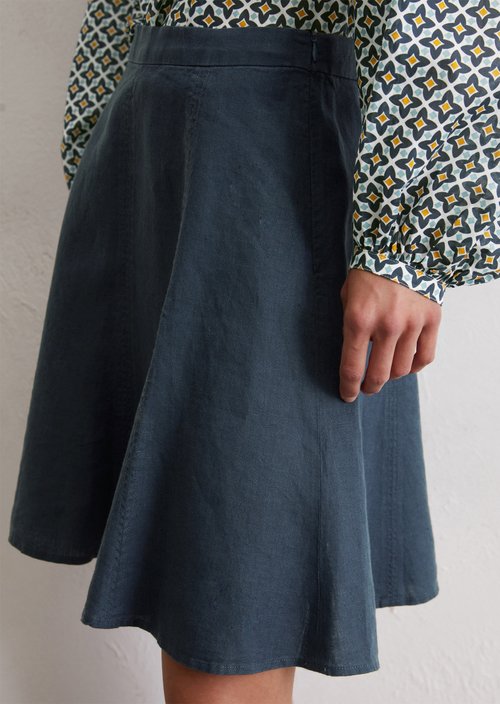 Flared linen mini skirt — Dark blue