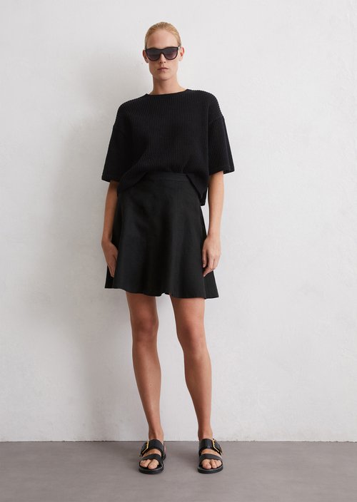 Flared linen mini skirt — Black