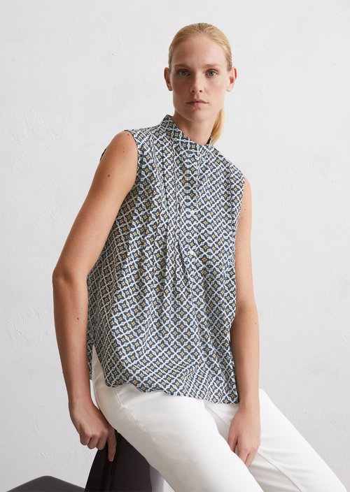 Marc O'Polo Mouwloze blouse met print, Dames, blauw, 32, 100% Katoen