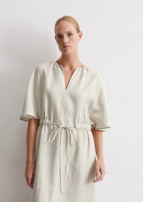 Linen dress flared — Beige