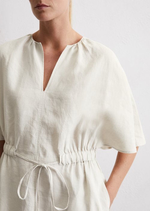 Linen dress flared — Beige