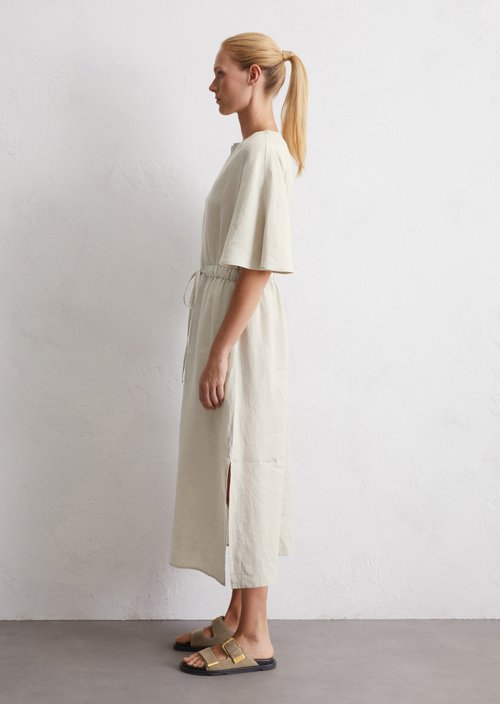 Linen dress flared — Beige